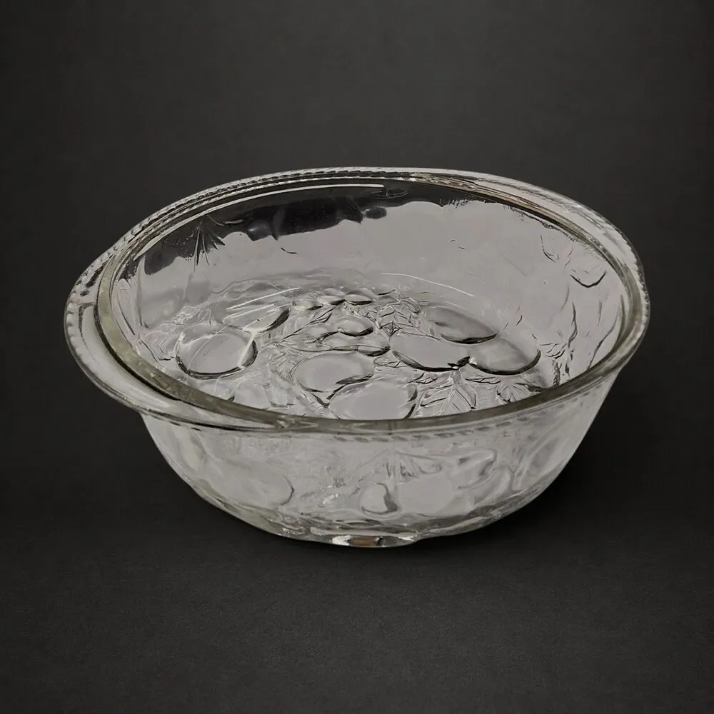 Vintage Libbey Orchard Embossed Nesting Glass Casserole Dish & Pie Pan Set